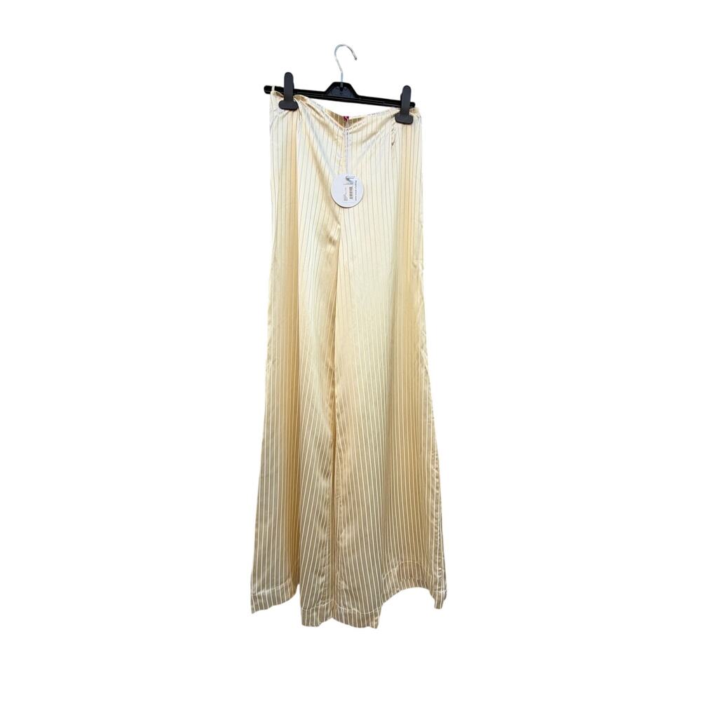 STAUD Luke Pant Gold Stripe Silk Blend Wide Leg Pleated Luxury Trousers M NWT - Picture 2 of 9